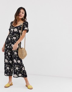 Комбинезон с цветочным принтом и пуговицами Miss Selfridge - Черный