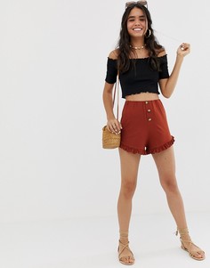 Шорты с оборками и черепаховыми пуговицами ASOS DESIGN - Оранжевый