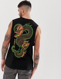 Свободная майка с заниженными проймами и принтом дракона на спине ASOS DESIGN - Черный