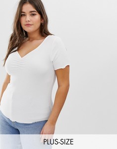 Белая футболка со сборками New Look Curve - Белый