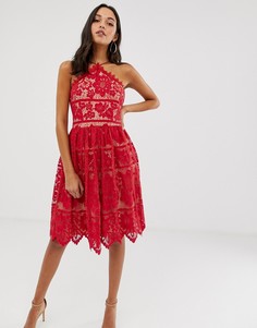Кружевное платье миди с халтером Forever Unique - Красный