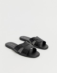 Черные сандалии с перекрестными ремешками и эффектом крокодиловой кожи New Look - Черный