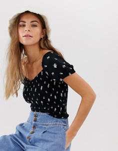 Топ в богемном стиле с цветочным принтом Hollister - Черный