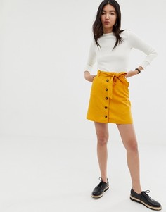 Льняная мини-юбка с пуговицами ASOS DESIGN - Желтый