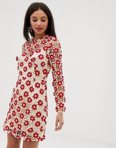 Кружевное платье с длинными рукавами и цветочным узором Talulah Britain - Красный