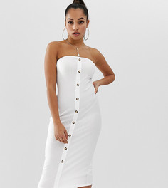 Облегающее платье-бандо миди в рубчик ASOS DESIGN Petite - Белый