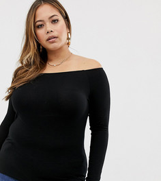 Черный топ с открытыми плечами и длинными рукавами ASOS DESIGN Curve - Черный