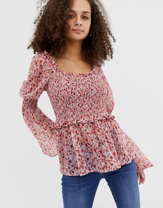 Розовый прозрачный топ с квадратным вырезом и сборками ASOS DESIGN - Мульти