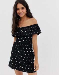 Сарафан мини в горошек на пуговицах с ярусной юбкой ASOS DESIGN - Мульти