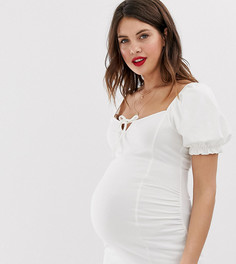 Топ с вырезом сердечком, завязкой и пышными рукавами ASOS DESIGN Maternity - Кремовый