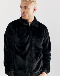 Черная куртка Харрингтон из искусственного меха ASOS DESIGN - Черный