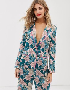 Пижамная рубашка из комплекта с цветочным принтом и неоновой отделкой Liquorish - Мульти