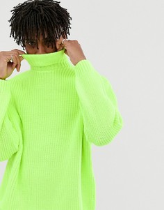 Неоново-зеленый трикотажный oversize-джемпер в рубчик с отворачивающимся воротом ASOS DESIGN - Зеленый