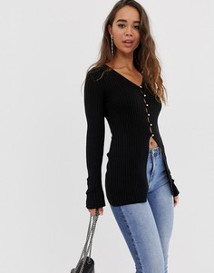 Удлиненный зауженный кардиган в рубчик ASOS DESIGN - Черный