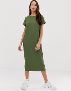 Платье-футболка миди в рубчик ASOS DESIGN luxe - Зеленый
