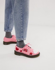 Розовые кожаные ботинки с вышивкой сердечек Dr Martens 1461 - Розовый
