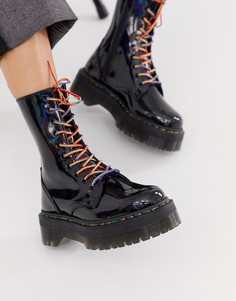 Высокие кожаные ботинки черного цвета на толстой подошве с разноцветными шнурками Dr Martens Jadon X - Черный