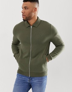 Трикотажная куртка Харрингтон цвета хаки ASOS DESIGN - Зеленый