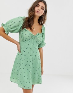 Платье мини с цветочным принтом и вырезом сердечком ASOS DESIGN - Мульти