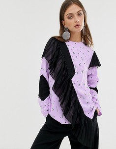 Топ с цветочным принтом и плиссированной вставкой ASOS WHITE - Фиолетовый