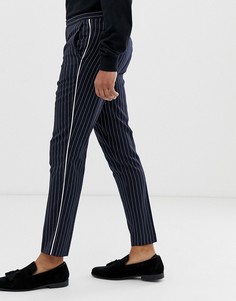 Темно-синие узкие брюки в тонкую полоску Burton Menswear - Темно-синий