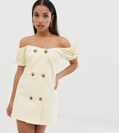Двубортное джинсовое платье мини с открытыми плечами ASOS DESIGN Petite - Желтый