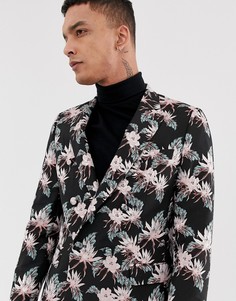 Черный приталенный жаккардовый блейзер ASOS DESIGN - Черный