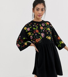 Свободное платье с вышивкой ASOS DESIGN Petite - Черный