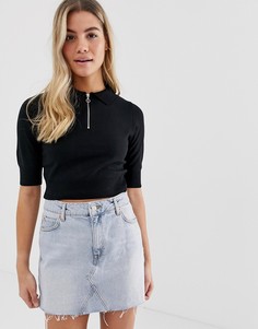 Трикотажный топ-поло с молнией ASOS DESIGN - Черный