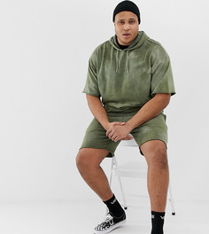 Спортивный костюм хаки (худи/зауженные шорты) ASOS DESIGN Plus - Зеленый