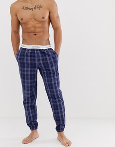 Хлопковые пижамные штаны в клетку Calvin Klein - Темно-синий