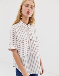 Oversize-блузка в полоску с карманами Monki - Белый