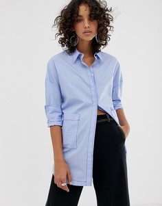 Oversize-рубашка в полоску с контрастными строчками ASOS WHITE - Синий