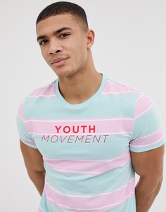Полосатая футболка из органического хлопка с принтом youth movement ASOS DESIGN - Синий