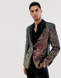 Черный бархатный приталенный блейзер с пайетками ASOS EDITION - Черный