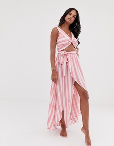 Пляжное платье макси в полоску с перекрученной отделкой ASOS DESIGN - Мульти
