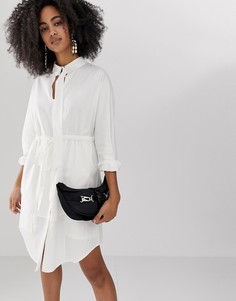 Удлиненное платье-рубашка с поясом ASOS WHITE - Белый