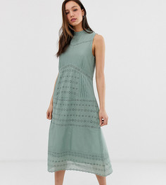 Платье миди без рукавов с кружевными вставками ASOS DESIGN Tall victoriana - Зеленый