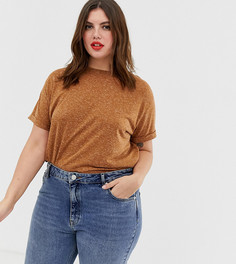 Коричневая льняная футболка с отворотами на рукавах ASOS DESIGN Curve - Коричневый