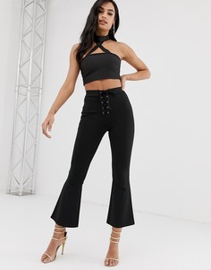 Расклешенные брюки из ткани понте со шнуровкой ASOS DESIGN - Черный