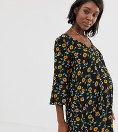 Свободное платье с принтом подсолнухов Wild Honey Maternity - Черный