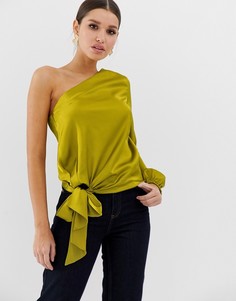 Атласный топ на одно плечо ASOS DESIGN - Зеленый