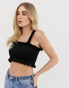 Черный гофрированный кроп-топ с квадратным вырезом PrettyLittleThing - Черный