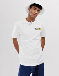Белая футболка с надписью Work-it Billy - Белый Weekday