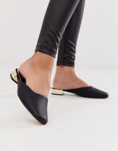 Черные лоферы с открытой пяткой и каблуком с эффектом металлик River Island - Черный