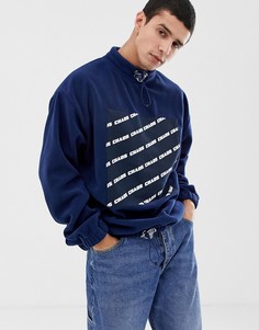 Флисовый oversize-свитшот с высоким воротником и принтом ASOS DESIGN - Темно-синий