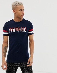 Обтягивающая футболка из органического хлопка с принтом на груди ASOS DESIGN - Темно-синий