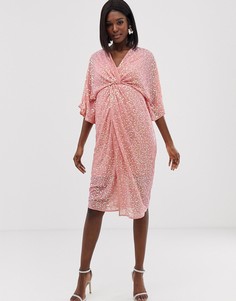 Платье-кимоно миди с пайетками и узелком ASOS DESIGN Maternity - Розовый