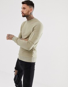 Обтягивающий свитшот цвета хаки с карманом MA1 от ASOS DESIGN - Зеленый