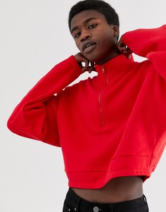 Красный укороченный oversize-свитшот с короткой молнией ASOS DESIGN - Красный